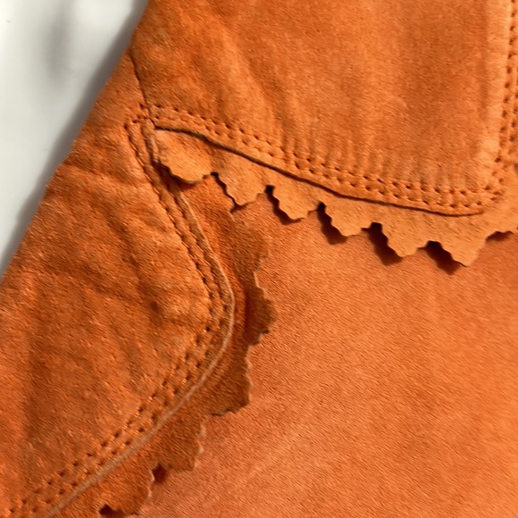 Vintage Karen Kane Light Orange Scalloped Trim Leather Jacket Smalk Petite - Picture 3 of 11